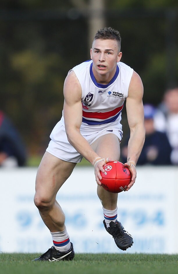 VFL 2016 1st Qualifying Final - Casey Scorpians v Footscray MELBOURNE, AUSTRALIA - SEPTEMBER 3: Mitch Honeychurch of Footscray runs with the ball during the VFL 1st Qualifying Final match between Casey Scorpions and Footscray at Casey Fields on September 3, 2016 in Melbourne, Australia. (Photo by Scott Barbour/AFL Media)